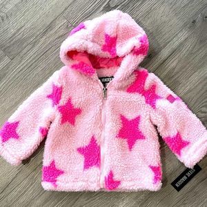 Steve Madden Coat Jacket Pink Plush Wubby Teddy Zip Baby Girl Star Cozy 24M NWT